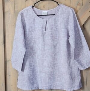 CLICK Linen Boxy 3/4 Sleeve Top Size Small Made In The USA
